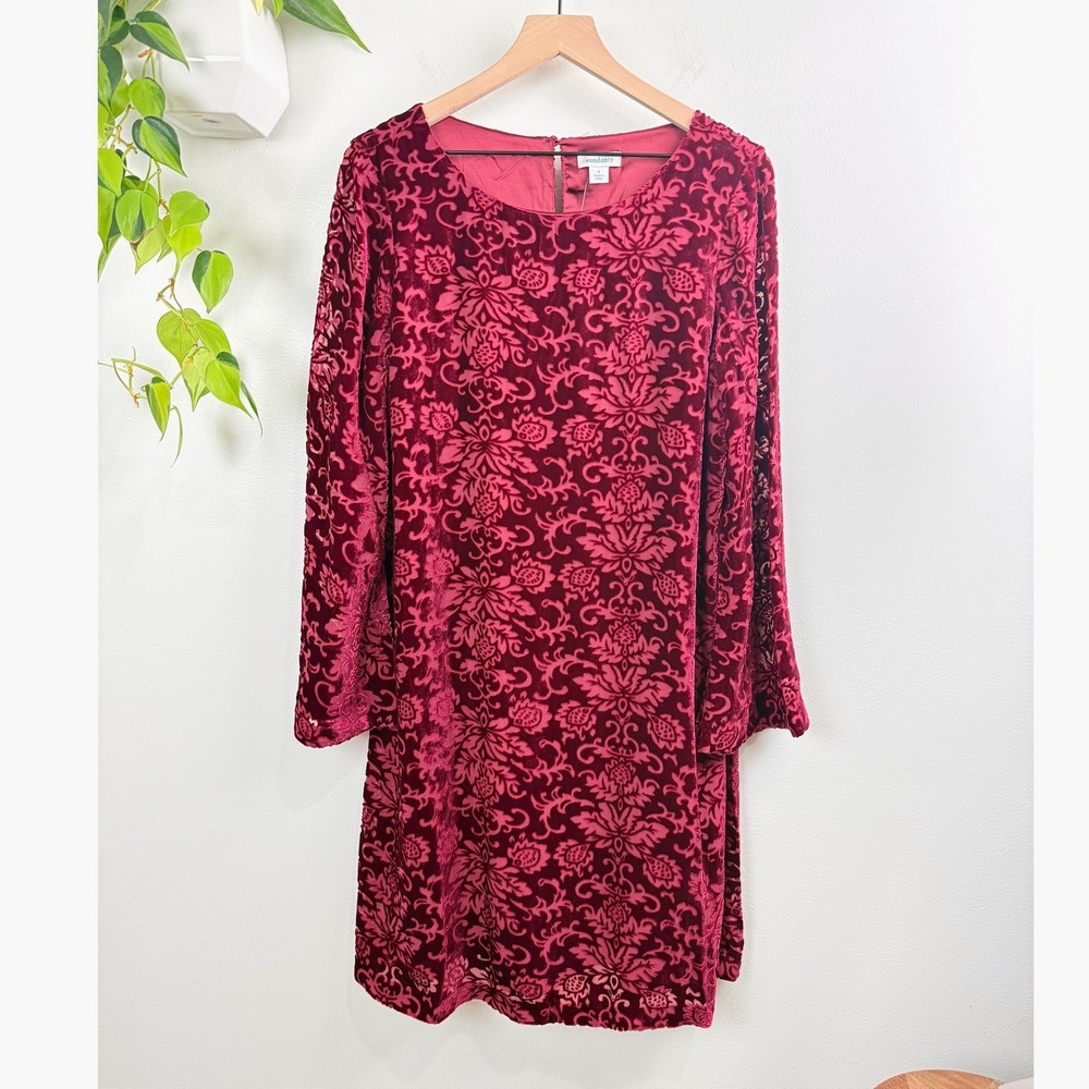 Sundance Burgundy Silk Blend Devore Velvet Bell Sleeve Dress S Whimsigoth Boho